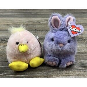Lot of 2 Vintage Puffkins Plush Stuffed Animal Toy "Chirps" & "Bumper" With Tags